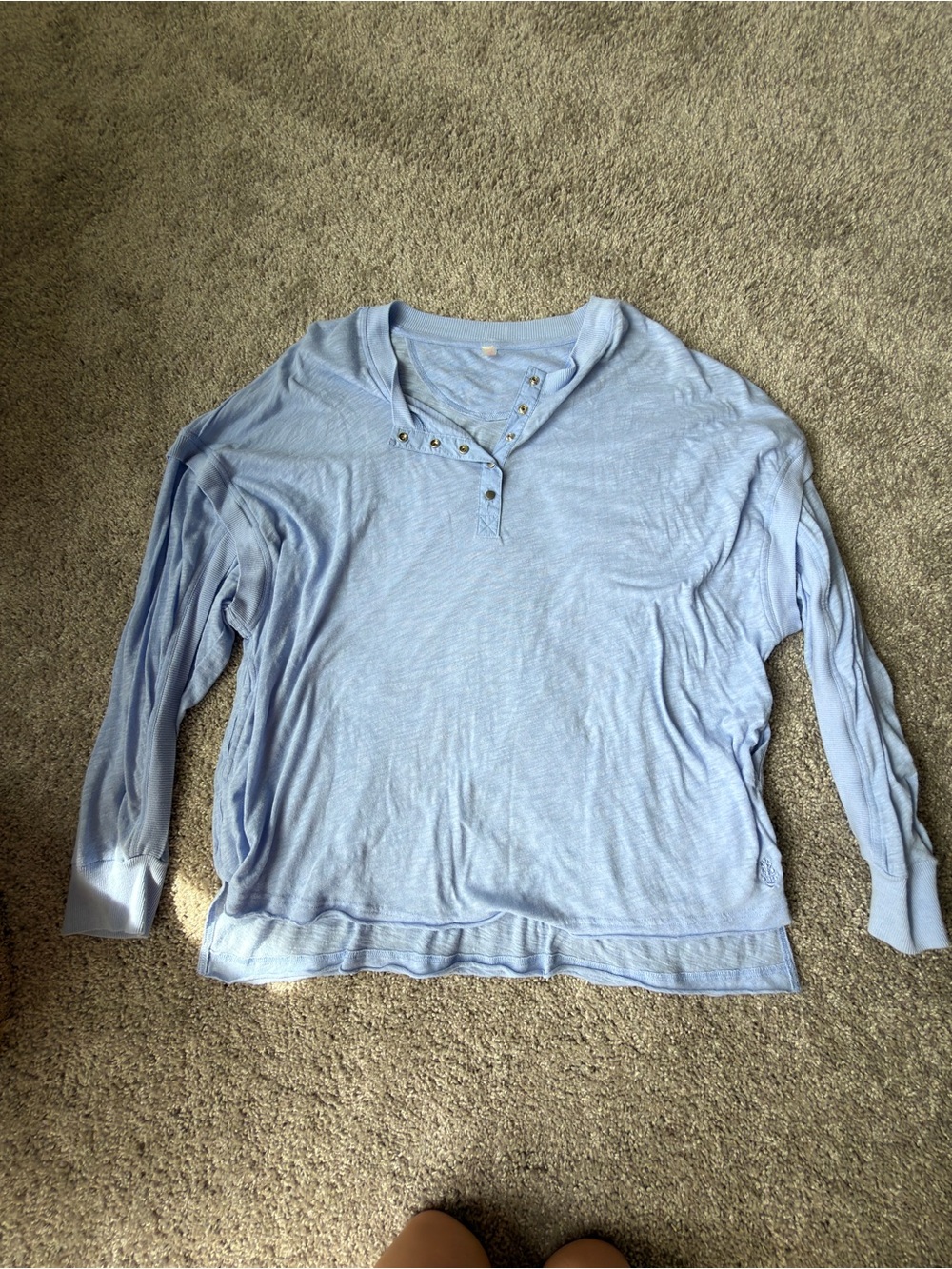 FP Movement by Free People Blue Oversized Snap Henley Long Sleeve